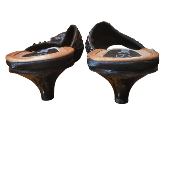 Sweet Kitten Heel Pointed Toe Slip On Mules Black Multicolored Beads Size 7 - Picture 3 of 8